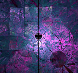 Abstract fractal design. Violet patterns on black.