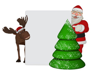 Christmas cartoon card with Santa and moose