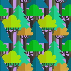 Flat mixed (coniferous and deciduous trees) forest seamless vector pattern