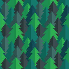Flat pine forest seamless vector pattern in blue green and turquoise colors