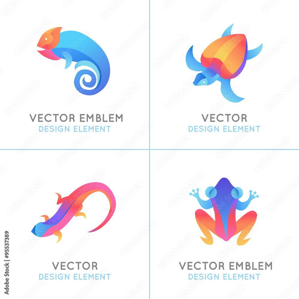 Poster vector set of logo design templates in bright gradient colors