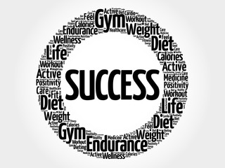 SUCCESS circle stamp word cloud, fitness, sport, health concept