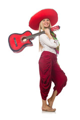 Woman wearing guitar with sombrero