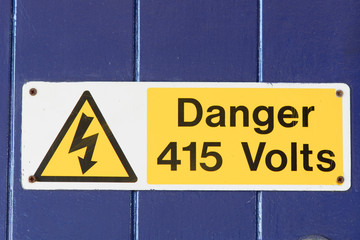 Danger 415 volts sign with symbol