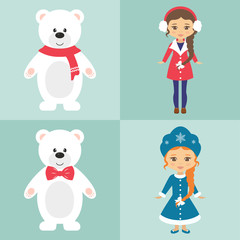 winter bear and winter girl set
