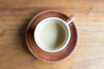 Top view of hot Latte  coffee