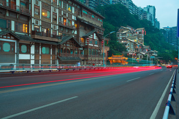 Empty road floor with china ancient architecture