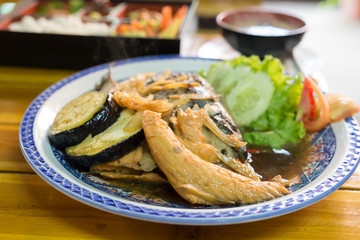 salmon head with sweet sauce