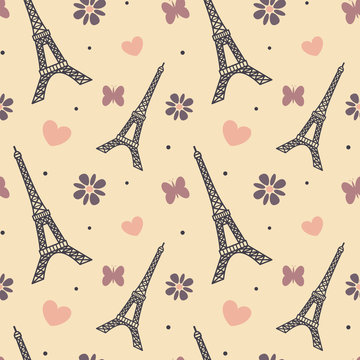 lovely soft eiffel tower seamless vector pattern background illustration