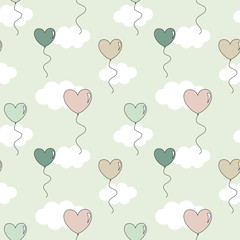 cute colorful heart balloons in the sky lovely valentine seamless vector pattern background illustration
