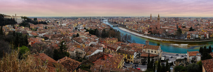 Verona Panoramic in sunset - obrazy, fototapety, plakaty