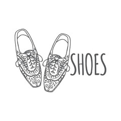 oxfords shoes, doodle hipster lace-Ups shoes, outline style.