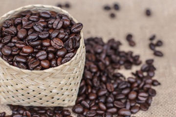 Coffee beans in a bamboo basket