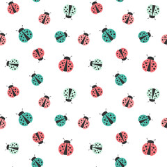 cute colorful cartoon ladybug seamless vector background illustration