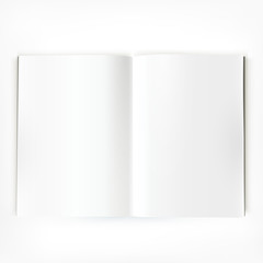 Open white magazine catalog double-page spread