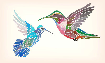 Obraz premium Two hummingbirds in stylized vector illustration
