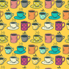 Seamless pattern with tea and coffee cups