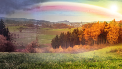 Wechselhaftes Wetter mit Regenbogen