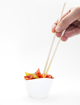 Eating With Chopsticks a roasted pepper salad on white backgroun