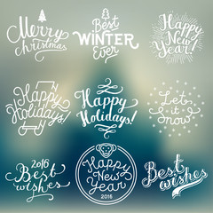 christmas calligraphy label set. merry christmas. best winter ever. happy new year. happy holidays. let it snow. best wishes.