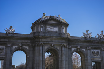 Touristic, mythical alcala door in the capital of Spain, Madrid