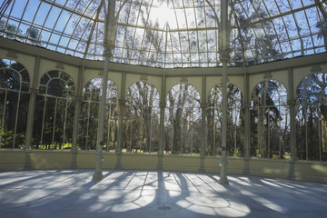 Famous Crystal Palace in the Retiro park Madrid, Spain