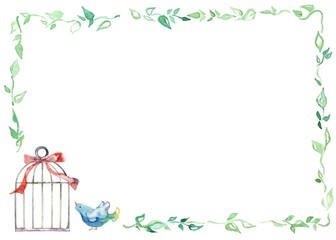 カード、青い鳥、横、線無し