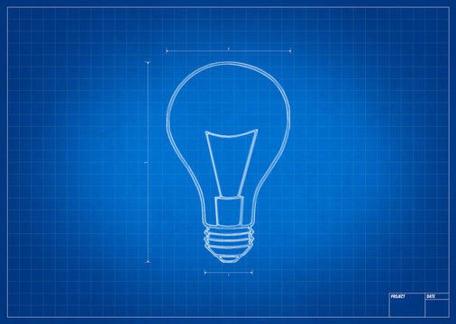 Architect blueprint with electric bulb