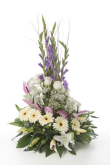 white and purple floral arrangement