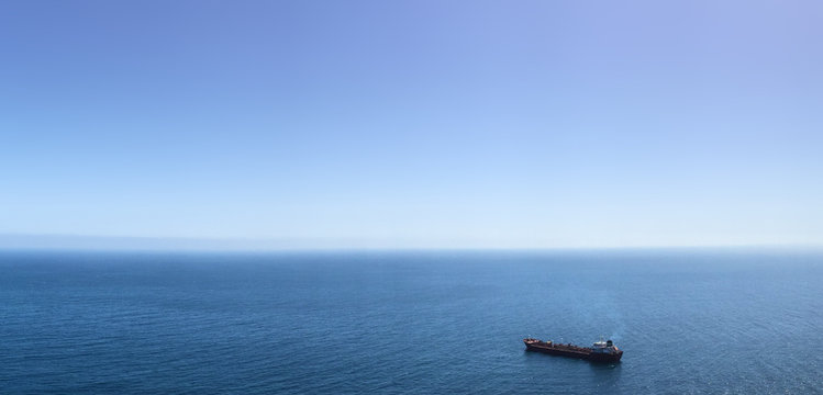 single ship on ocean panorama