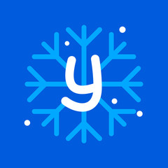 Y letter with snowflake icon on the blue background.