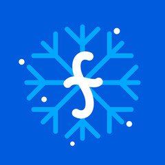 F letter with snowflake icon on the blue background.