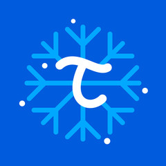 T letter with snowflake icon on the blue background.