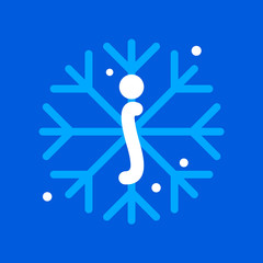 I letter with snowflake icon on the blue background.