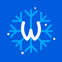 W letter with snowflake icon on the blue background.
