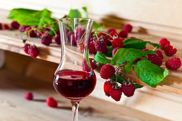raspberry syrup and ripe berries