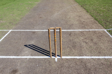 Cricket Pitch wickets white batting bowling crease