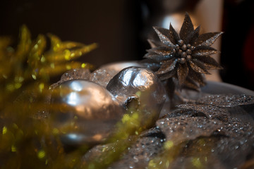 Silver Apple on a saucer in the atmosphere of Christmas