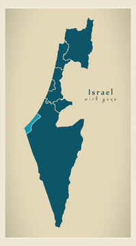 Modern Map - Israel with districts and gaza IL