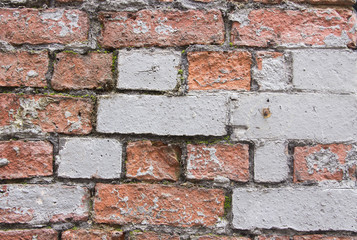 Grey painted and heavily weathered brick wall texture.