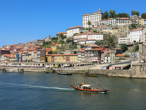 Ribeira District and Douro River in Porto, Portugal