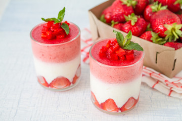 Strawberry dessert in glasses