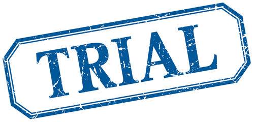 trial square blue grunge vintage isolated label