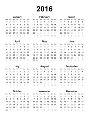 2016 calendar. Vector art.