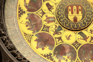 Detail of the historical medieval astronomical Clock in Prague on Old Town Hall , Czech Republic
