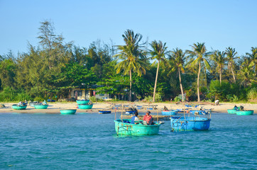 ke ga beach with many colorful boats