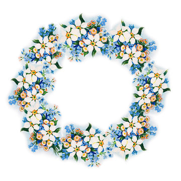 Elegant card with flowers narcissus and forget-me