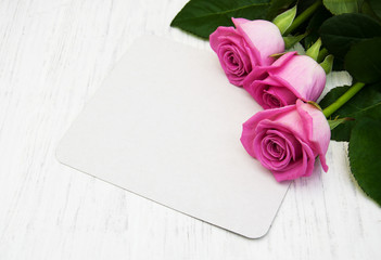 Pink roses and greeting card