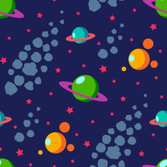 Seamless space pattern with planets, stars, asteroids 

