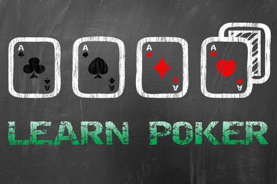 Learn poker with four aces on school blackboard